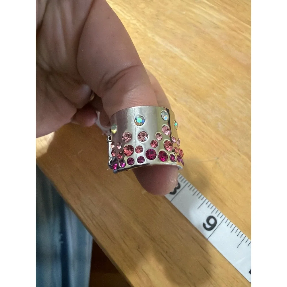 Paparazzi Silver Pink Fuchsia Ombre‎ Rhinestone Stretchy Wide Band Ring